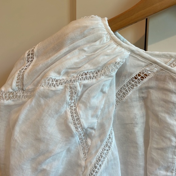 Frame Inset Lace Gathered Seam Top, Size S, White - Picture 7 of 11